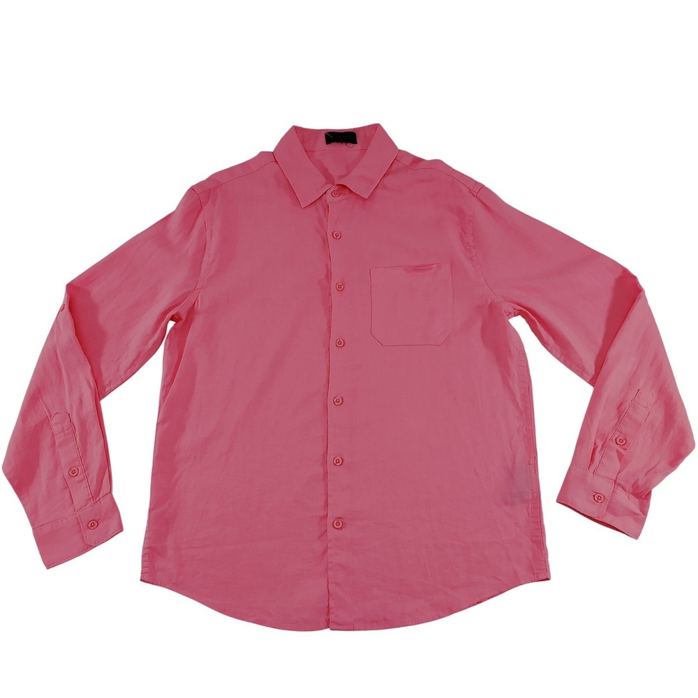 Magaschoni Man Pink Long Sleeve Button Down Shirt, Linen Blend  Size M ESTIMATED